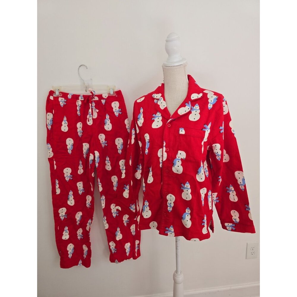 Hanna Anderson Snowman Christmas Cotton Flannel Holiday 2 Piece Pajama Set XS